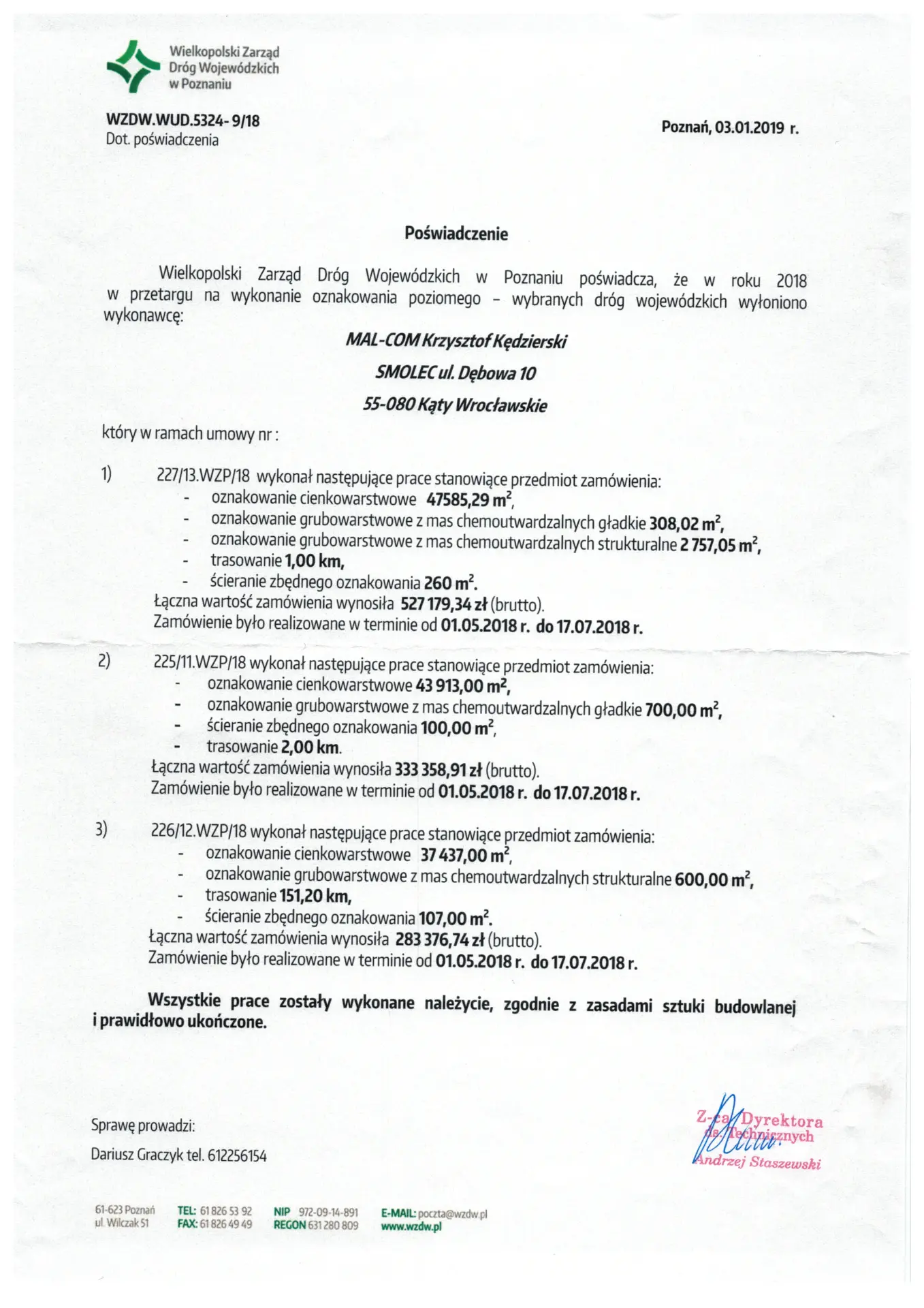 Poświadczenie wystawione przez WZDW w Poznaniu